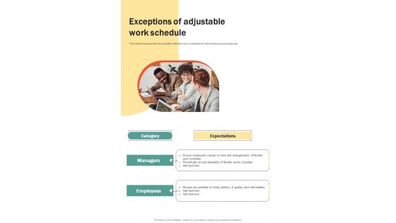 Exceptions Of Adjustable Work Schedule One Pager Sample Example Document