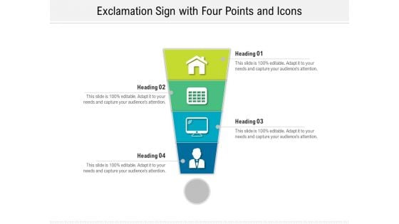 Exclamation Sign With Four Points And Icons Ppt PowerPoint Presentation Gallery Background Images PDF