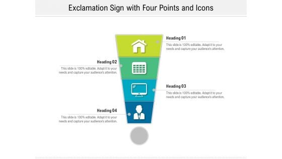 Exclamation Sign With Four Points And Icons Ppt PowerPoint Presentation Gallery Background Images PDF