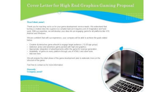 Exclusive Illustration Gaming Cover Letter For High End Graphics Gaming Proposal Pictures PDF