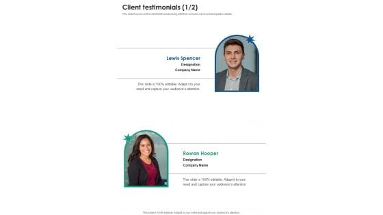 Exclusive Investigation Services Proposal Client Testimonials One Pager Sample Example Document Exclusive Investigation Services Proposal Client Testimonials One Pager Sample Example Document