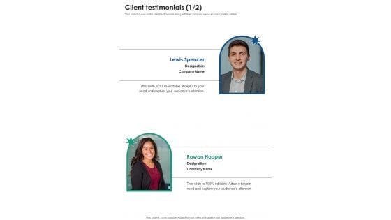 Exclusive Investigation Services Proposal Client Testimonials One Pager Sample Example Document