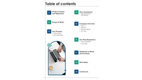 Exclusive Investigation Services Proposal Table Of Contents One Pager Sample Example Document