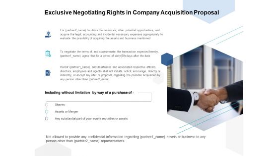 Exclusive Negotiating Rights In Company Acquisition Proposal Ppt PowerPoint Presentation Show Graphic Images Exclusive Negotiating Rights In Company Acquisition Proposal Ppt PowerPoint Presentation Show Graphic Images