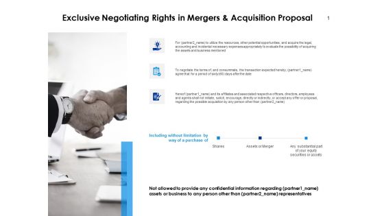 Exclusive Negotiating Rights In Mergers And Acquisition Proposal Ppt PowerPoint Presentation Inspiration Summary