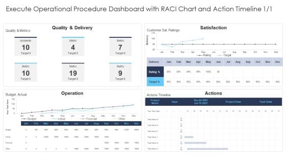 Execute Operational Procedure Dashboard With Raci Chart And Action Timeline Quality Structure PDF