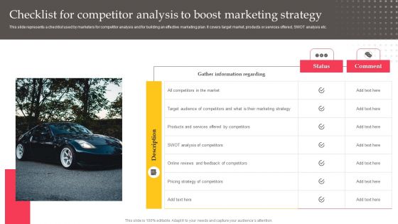 Executing Automotive Marketing Tactics For Sales Boost Checklist For Competitor Analysis Topics PDF