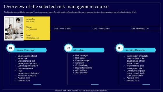 Executing Risk Mitigation Overview Of The Selected Risk Management Course Mockup PDF