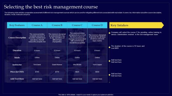 Executing Risk Mitigation Selecting The Best Risk Management Course Elements PDF Executing Risk Mitigation Selecting The Best Risk Management Course Elements PDF