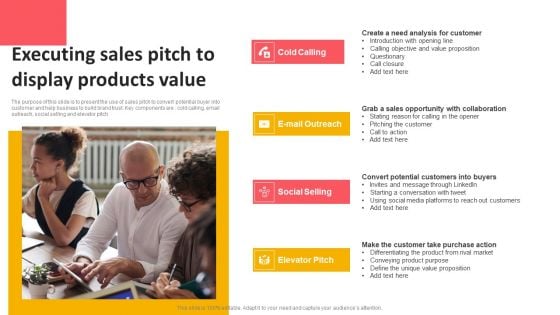 Executing Sales Pitch To Display Products Value Portrait PDF