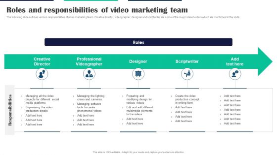 Executing Video Promotional Roles And Responsibilities Of Video Marketing Team Icons PDF