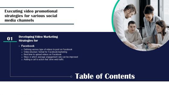 Executing Video Promotional Strategies For Various Social Media Channels Table Of Contents Brochure PDF