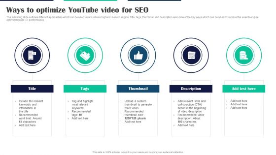 Executing Video Promotional Ways To Optimize Youtube Video For Seo Background PDF