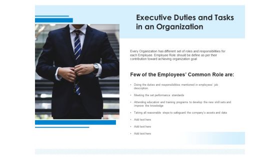 Executive Duties And Tasks In An Organization Ppt PowerPoint Presentation File Guidelines PDF