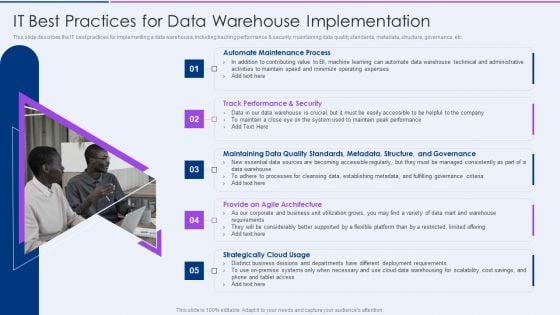 Executive Information Database System It Best Practices For Data Warehouse Implementation Sample PDF