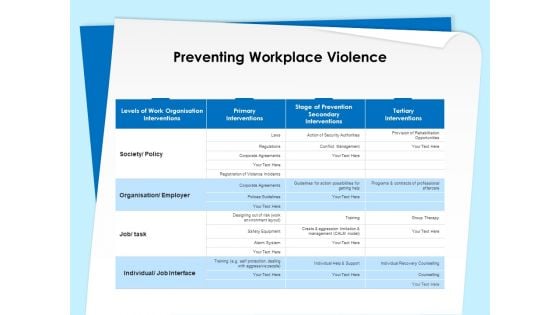 Executive Leadership Programs Preventing Workplace Violence Ppt PowerPoint Presentation Pictures Guidelines PDF