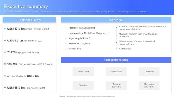 Executive Summary Facebook Business Outline Demonstration PDF
