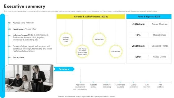 Executive Summary Web Design And Development Company Profile Brochure PDF