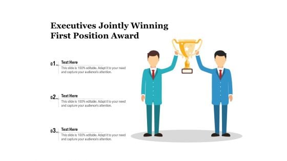 Executives Jointly Winning First Position Award Ppt PowerPoint Presentation Visual Aids Infographics PDF