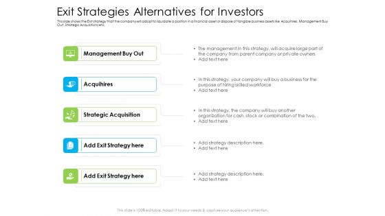 Exit Strategies Alternatives For Investors Ppt Infographics Background PDF