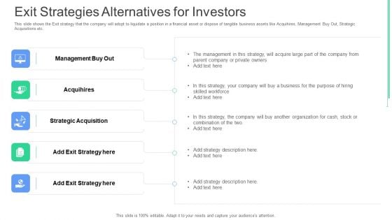 Exit Strategies Alternatives For Investors Ppt Model Background PDF