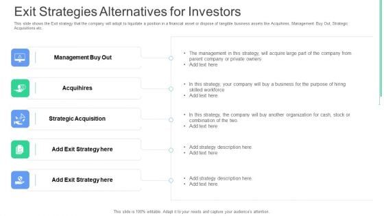 Exit Strategies Alternatives For Investors Ppt Model Background PDF