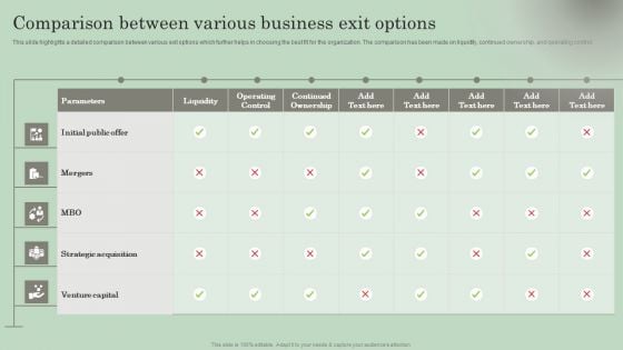 Exit Strategies For Coaching Start Up Comparison Between Various Business Exit Options Sample PDF Exit Strategies For Coaching Start Up Comparison Between Various Business Exit Options Sample PDF