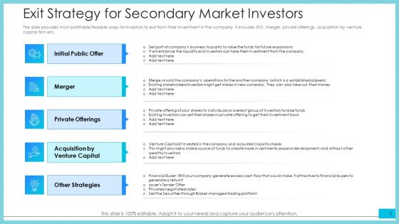 Exit Strategy For Secondary Market Investors Ppt Outline Graphics PDF