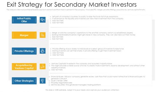 Exit Strategy For Secondary Market Investors Ppt Portfolio Professional PDF