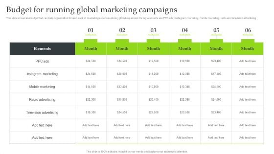 Expansion Strategic Plan Budget For Running Global Marketing Campaigns Formats PDF