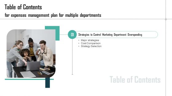 Expenses Management Plan For Multiple Departments Table Of Contents Sample PDF