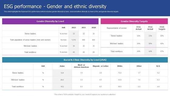 Experian Company Outline ESG Performance Gender And Ethnic Diversity Professional PDF