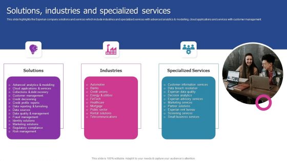 Experian Company Outline Solutions Industries And Specialized Services Diagrams PDF