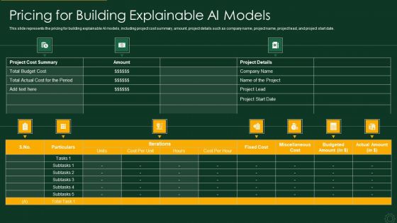 Explainable AI XAI Frameworks IT Pricing For Building Explainable AI Models Background PDF