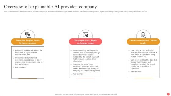 Explainable Machine Learning Overview Of Explainable AI Provider Company Designs PDF Explainable Machine Learning Overview Of Explainable AI Provider Company Designs PDF