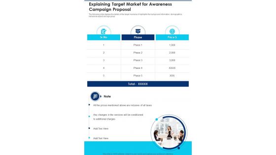 Explaining Target Market For Awareness Campaign Proposal One Pager Sample Example Document