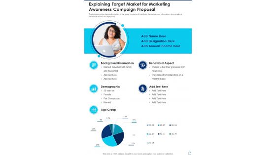 Explaining Target Market For Marketing Awareness Campaign Proposal One Pager Sample Example Document Explaining Target Market For Marketing Awareness Campaign Proposal One Pager Sample Example Document