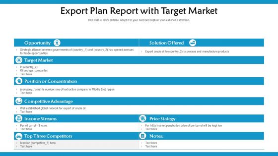 Export Plan Report With Target Market Ppt PowerPoint Presentation Inspiration Elements PDF