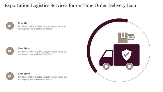 Exportation Logistics Services For On Time Order Delivery Icon Slides PDF