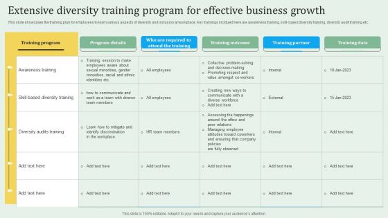 Extensive Diversity Training Program For Effective Business Growth Slides PDF Extensive Diversity Training Program For Effective Business Growth Slides PDF