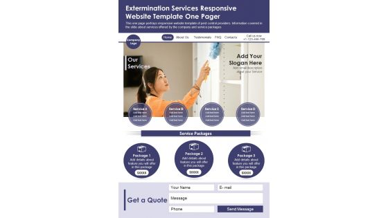 Extermination Services Responsive Website Template One Pager PDF Document PPT Template