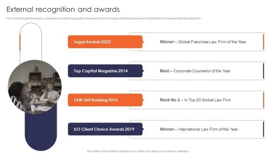 External Recognition And Awards Multinational Legal Firm Company Profile Mockup PDF External Recognition And Awards Multinational Legal Firm Company Profile Mockup PDF