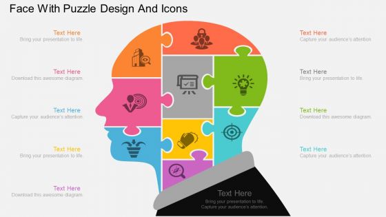 Face With Puzzle Design And Icons Powerpoint Template