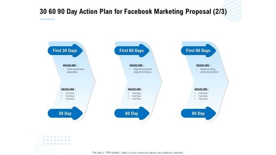 Facebook Ad Management 30 60 90 Day Action Plan For Facebook Marketing Proposal Ppt Infographics Portrait PDF