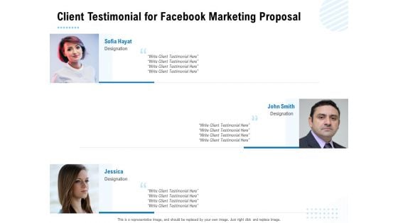 Facebook Ad Management Client Testimonial For Facebook Marketing Proposal Ppt Pictures Mockup PDF