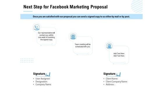 Facebook Ad Management Next Step For Facebook Marketing Proposal Ppt Ideas Design Templates PDF