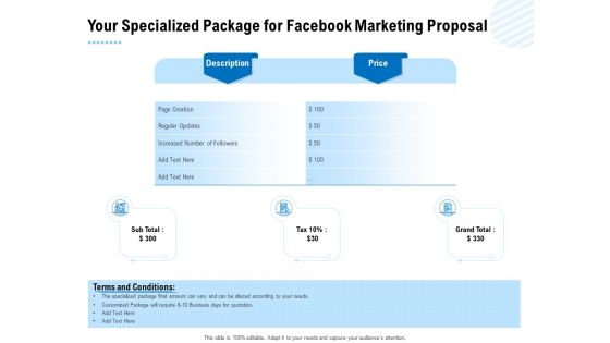 Facebook Ad Management Your Specialized Package For Facebook Marketing Proposal Ppt Outline Icon PDF