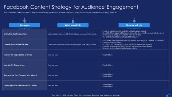 Facebook Advertising Plan For Demand Generation Facebook Content Strategy For Audience Engagement Diagrams PDF