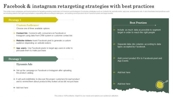 Facebook And Instagram Retargeting Strategies With Best Practices Themes PDF