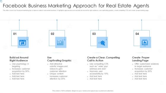 Facebook Business Marketing Approach For Real Estate Agents Icons PDF